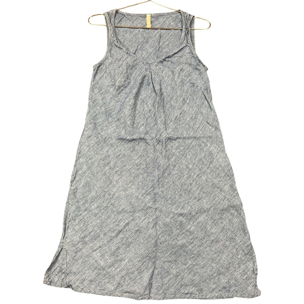 Nuthatch Blue 100% Linen Sleeveless A-Line Midi Dress Made in Maine Size S